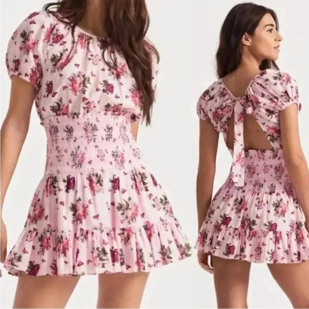 NWT LoveShackFancy Spritz Dress Sz M Deanna Smoked Pink Floral Puff Sleeve Mini